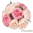 Coolmade Stemmed Floral Faux Peonies, 5 Heads Artificial Silk Flower Bouquet, Champagne ...