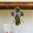 thumbnail image 5 of XQWJWLA 16" Easter Cross Wreath with Purple Bow, Artificial Farmhouse Eucalyptus Decor for Front Door, Spring Easter Hanging Decoration for Wall Living Room Kitchen Indoor Outdoor, 5 of 5
