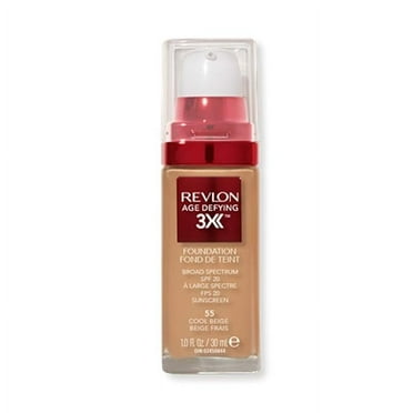 Revlon Age Defying 3X Makeup Foundation, Firming, Lifting and Anti-Aging Medium, Buildable Coverage with Natural Finish SPF 20, 055 Cool Beige, 1 fl oz