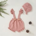 thumbnail image 5 of Generic Knitted Sweater for Children Girls Strap Solid Knitted Ruffles Sweater Baby Jumpsuit Romper with Hat Outfits Clothes Set Cute Knit Oversized Sweater (Pink,3-6 Months), 5 of 9