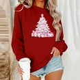 thumbnail image 2 of asdoklhq Christmas Plus Size Sweaters for Women Round Neck Hoodless Christmas Printed Casual Loose Sweatshirt Wine L, 2 of 6