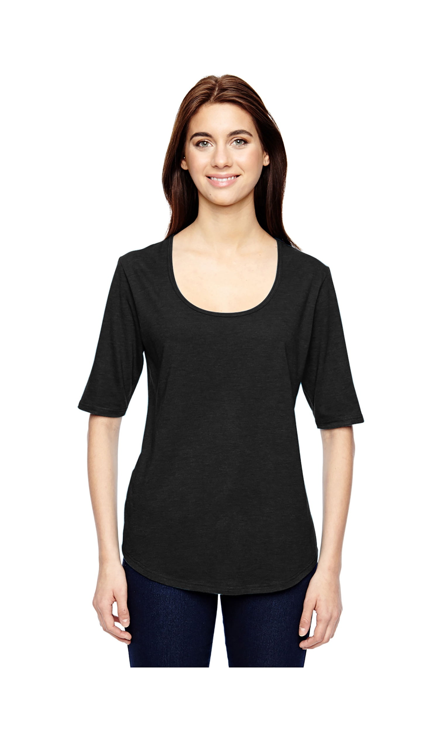 Anvil Women's Self Fabric Deep Scoop Neck T-Shirt, Style 6756L ...