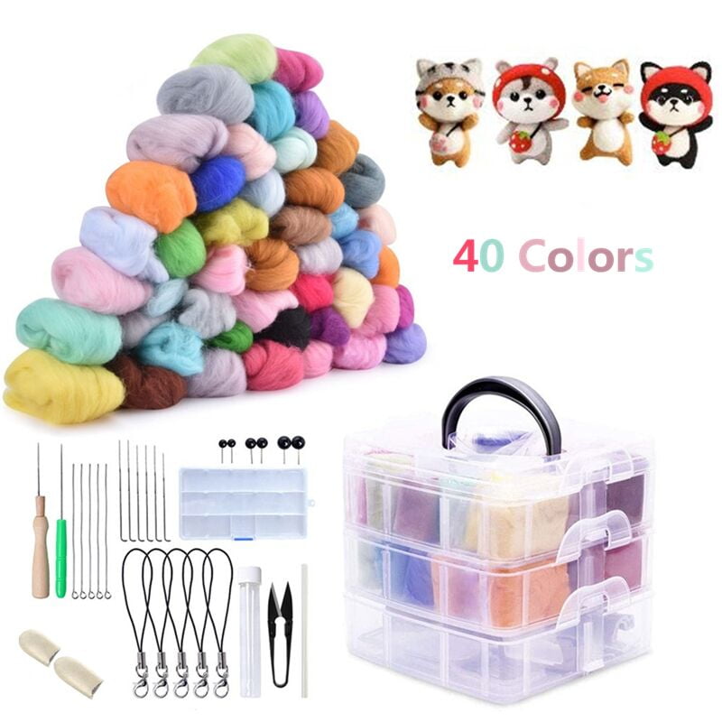 LoDrid Needle Felting Kit with 40 Colors Wool Roving Craft Carry Case with DIY Needle Felting Starter Set for Adults & Kids Portable Storage Bag with Needle Felting Supplies for Beginners Black 3g 