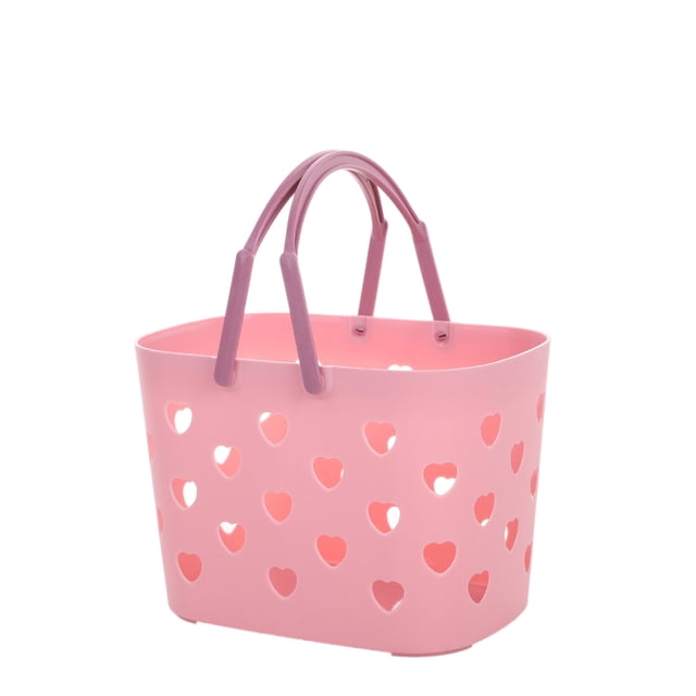 Panier de Douche Portable Grande Capacité Bords Lisses Rangement en Plastique pour Salle de Bain Rose