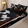 thumbnail image 3 of Erosebridal Cowhide Print Zipper Twin Comforter Sets with Fitted Sheet and 2 Pillowcases,Farm Animal Zipper Bedding Set,Brown Black White,Black Reversible, 3 of 6