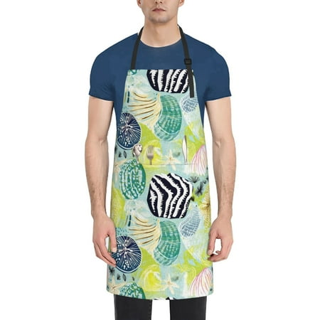 

Vsdgher Shell Clam Waterproof Apron with 2 Pockets Kitchen Chef Aprons Bibs for Grooming Cooking Baking Painting Gardening