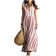 thumbnail image 3 of Lenpel Striped Maxi Dresses for Women Summer Collared Sleeveless Casual Long Dress Fashion Button Flowy Beach Vacation Sundresses, 3 of 5