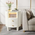 thumbnail image 4 of Tribesigns Modern Nightstand with LED Light, 2-Drawer Oval Nightstand with Glass Tabletop and Open Shelve for Bedroom, Living Room, Dressing Room, Lvory White, 4 of 5