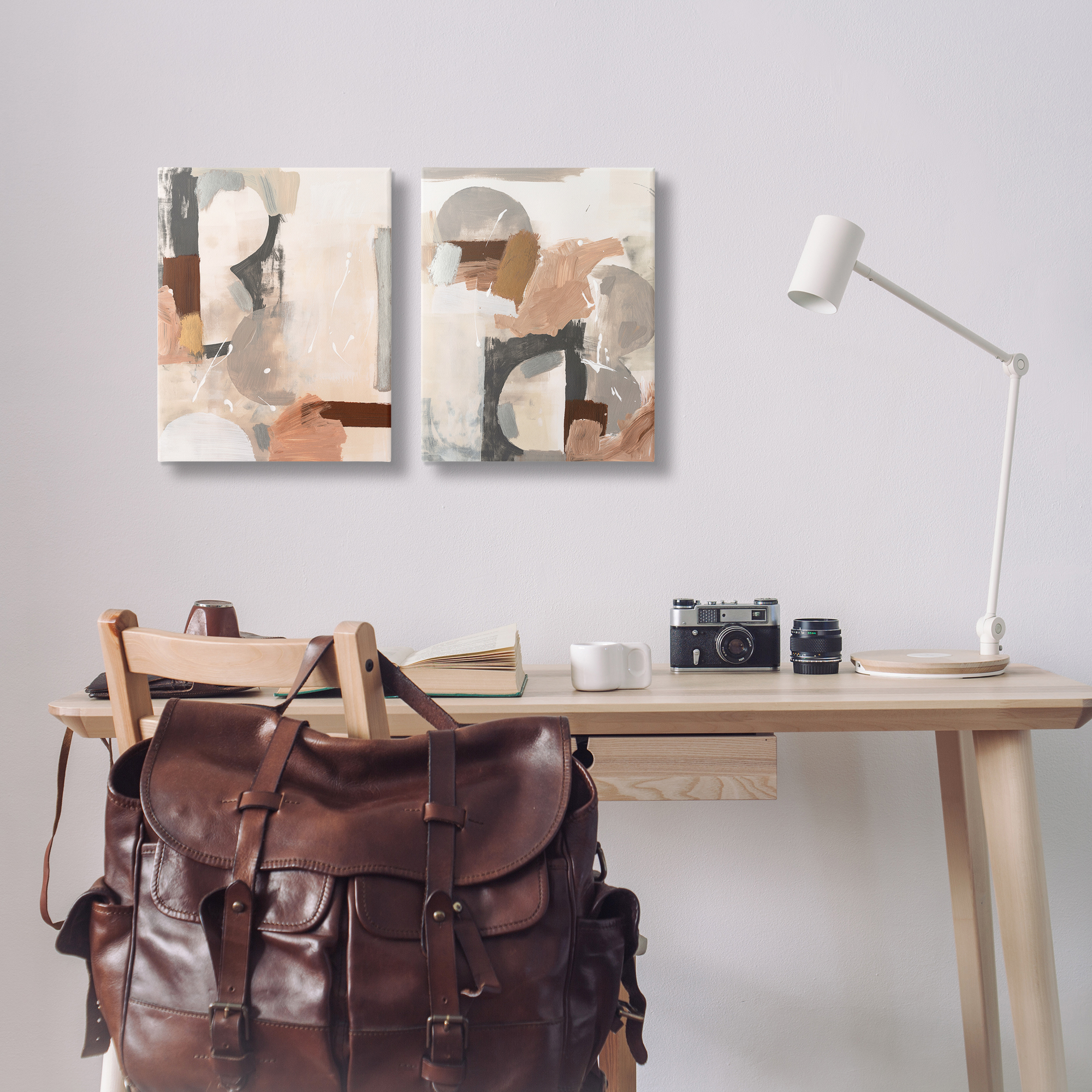Stupell Industries Abstract Neutral Shapes Brown Abstract Painting Wrapped Canvas Art Print Wall Art, 16 x 20, Set of 2