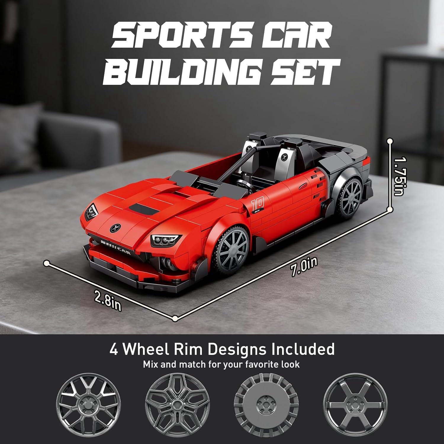 Sports Car Building Set, MOC Racing Car Decor Model Kit, Cool Cars Toys Gifts for Adults Teens Age 14+ (355 Pieces)