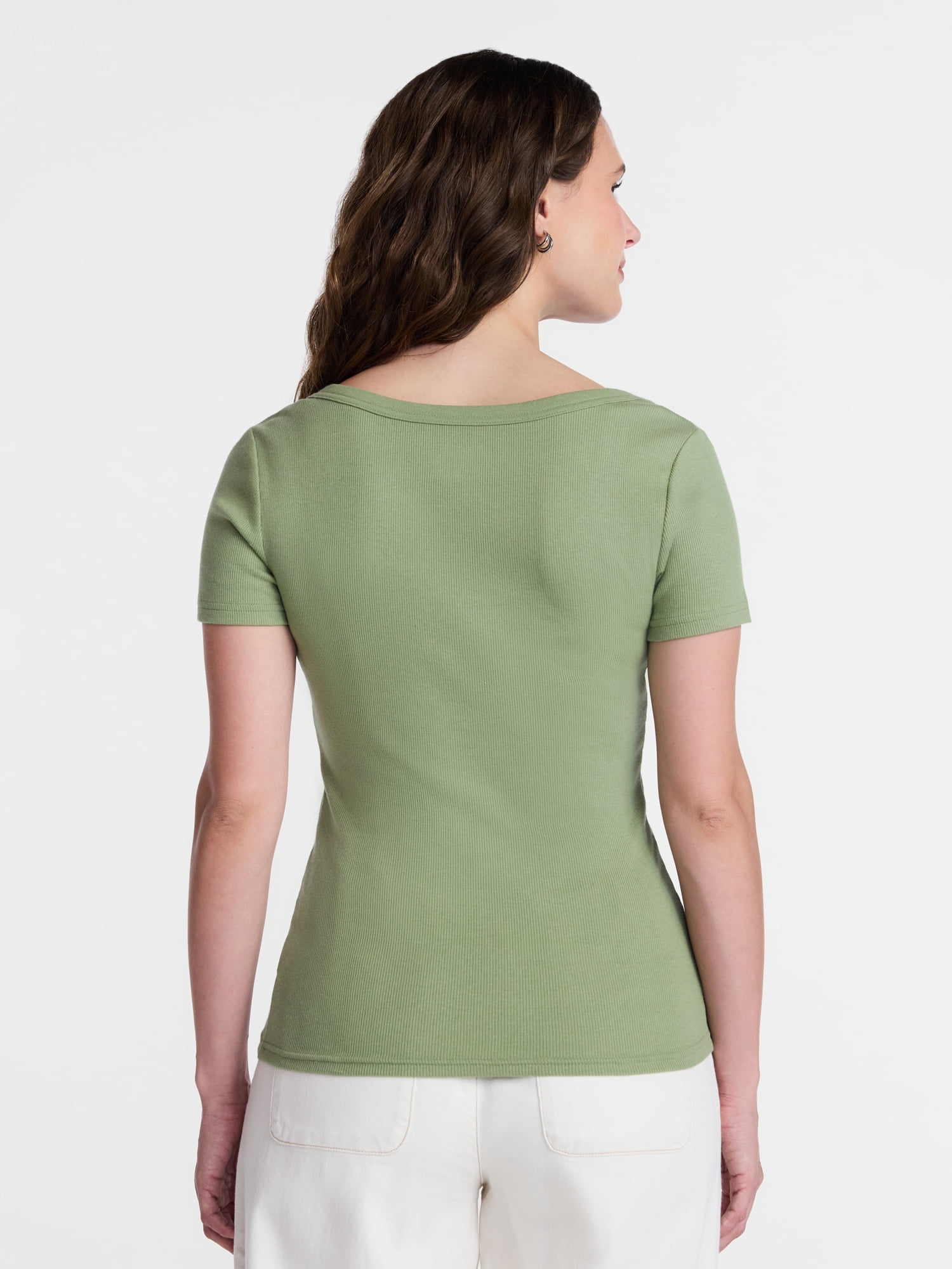 Time and Tru Women's Ribbed Scoop Neck Tee with Short Sleeves, Sizes XS-XXXL