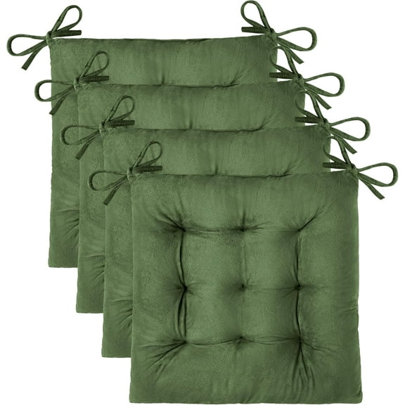4 Pack Chair Cushions for Dining Chairs Soft Seat Cushions for Kitchen Desk Chairs Square Chair Pads with Ties (15.5"x15.5" Green)