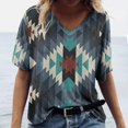 thumbnail image 2 of TQWQT Short Sleeve Shirts for Women Causal V Neck Western Aztec T Shirt Summer Loose Fit Ethnic Print Graphic Tees, 2 of 5