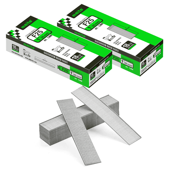 2 Boxes/10000 Pcs Meite 18 Gauge Brad Nails 1 inch/25mm Length Galvanized Small Finishing Brad Nails