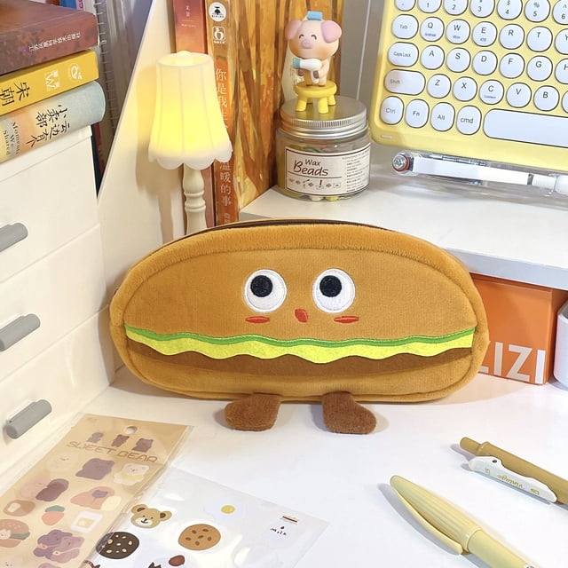 Estuche para lápices con diseño de hamburguesa y pan tostado, divertido y de gran capacidad, para material de aprendizaje