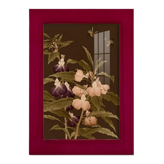 Asian Brocade IV - Framed Print w/glass - Cherry Red