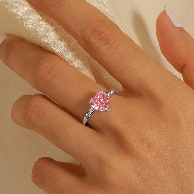Dainty Pink Cubic Zirconia Heart Ring for Women 925 Sterling  display picture 1