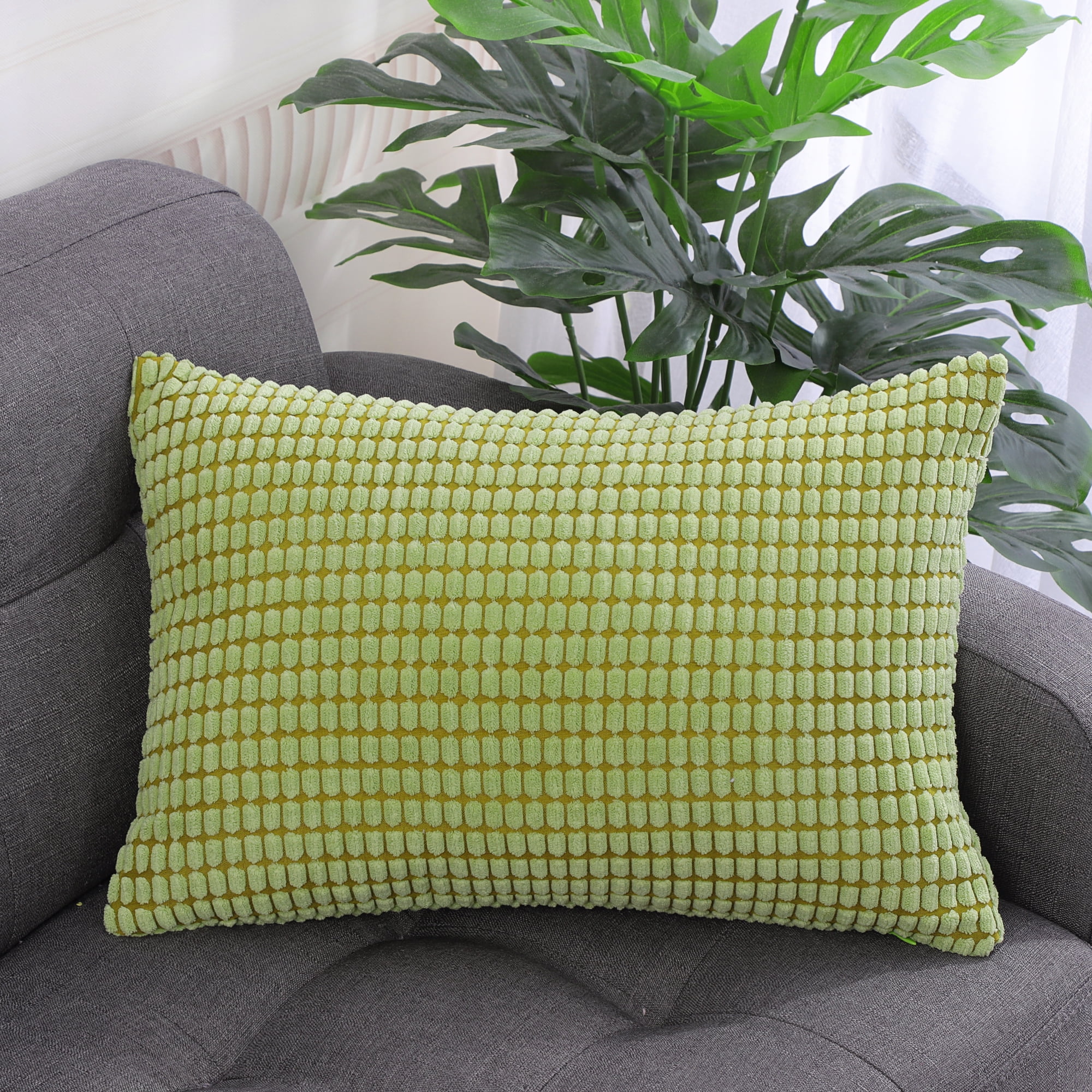 Unique Bargains Texture Solid Decorative Throw Pillow Cover Light Green 12" x 18"