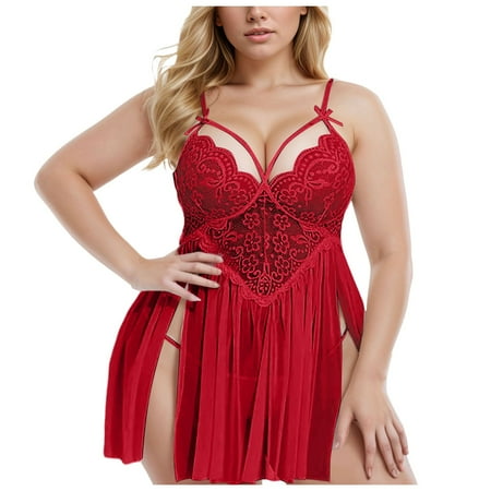 SUMMERRR Pajama Sets for Women Lace Nightdress Strap with Garter Belt Matching Bra Lace Sling Chemise See Through Chemise See Through Sheer Lingerie