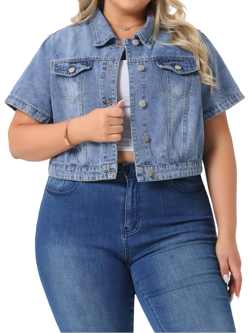 Agnes Orinda Women's Plus Size School College Denim Jacket Short