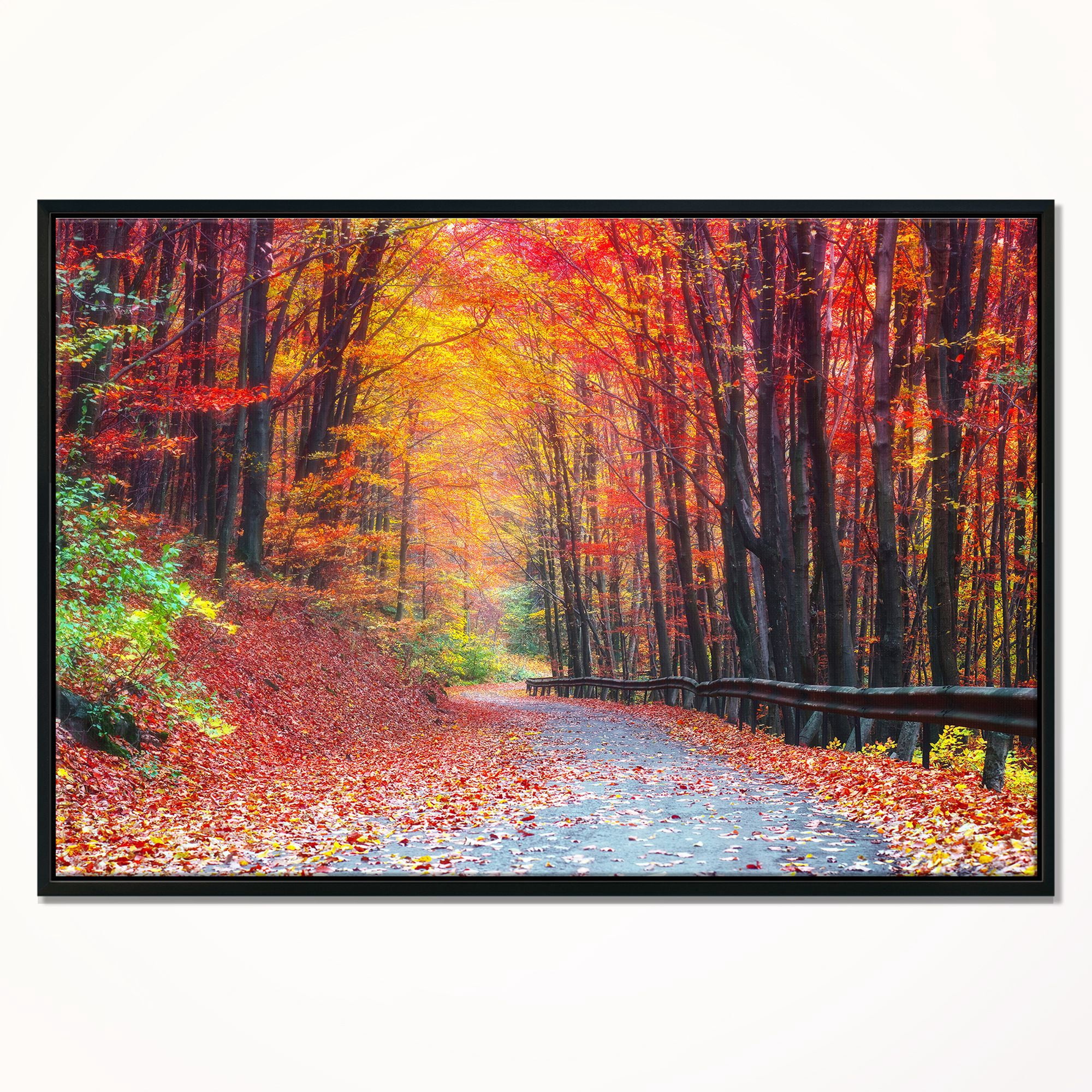 Designart ' Road in Beautiful Autumn Forest ' Modern Forest Framed Canvas Art