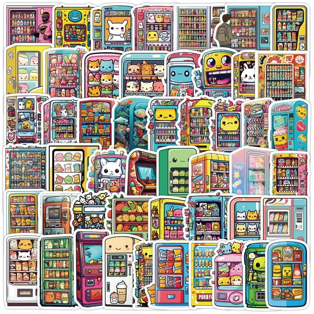 Paquete de pegatinas con temática de máquina expendedora, 50 unidades, dibujos animados kawaii