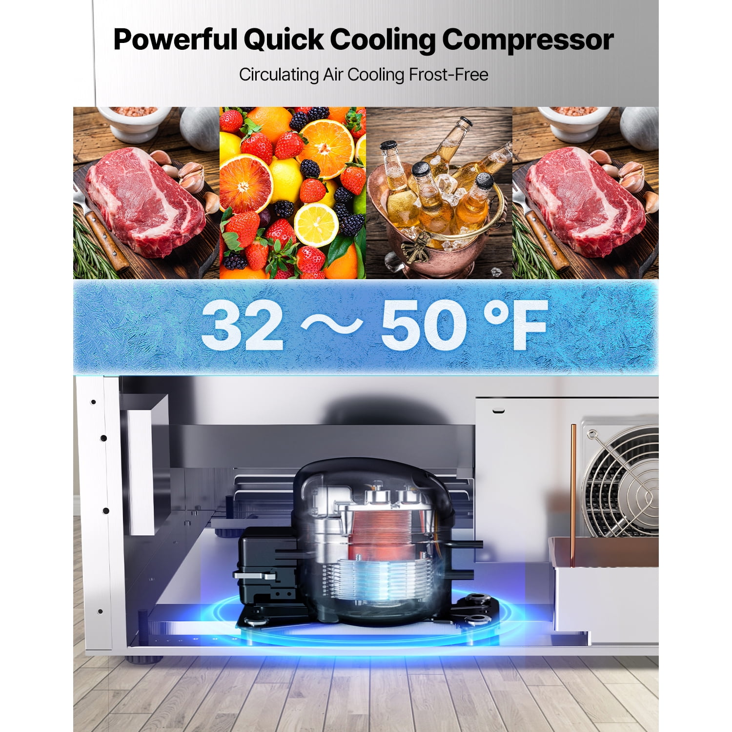 KFFKFF 24-Inch Under-Counter Drawer Refrigerator, Stainless Steel Dual Drawer Fridge with Adjustable Temperature, Outdoor Cooler with Efficient Compressor & LED Display, Suitable for Home, Office