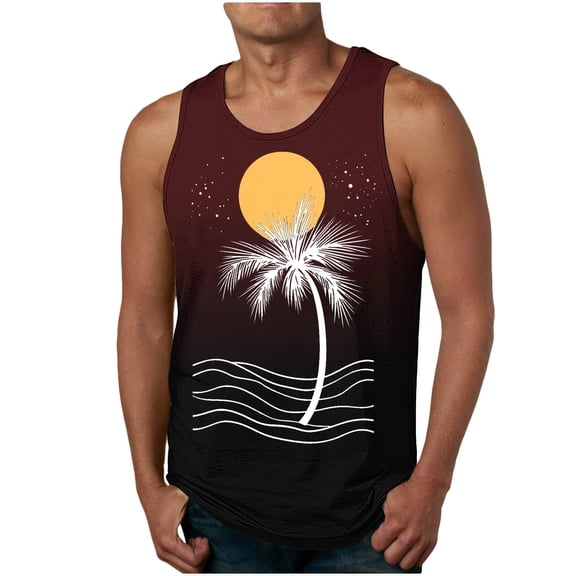 Timoontee Mens Sleeveless Top Single Palm Sun Wave Print Crew Neck Sleeveless Silhouette Breathable Fabric for Outdoor Activities Red XXXL