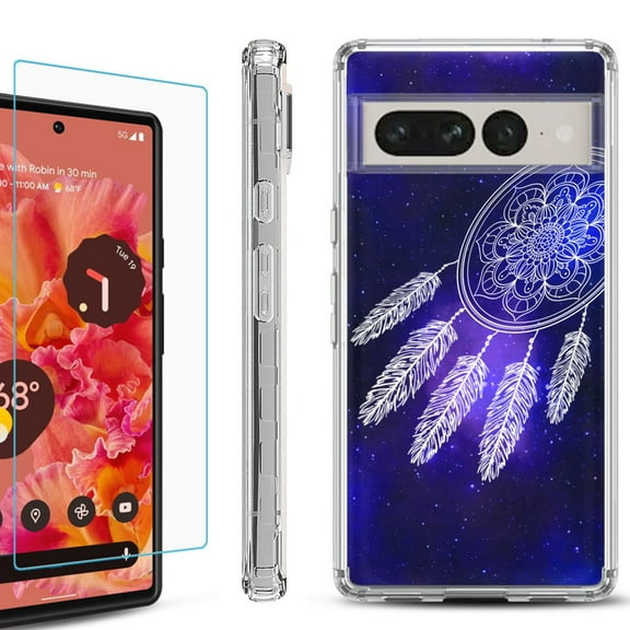 Shockproof Bumper Phone Case for Google Pixel 7 Pro, with Tempered Glass Screen Protector, by OneToughShield ® - Dream Catcher