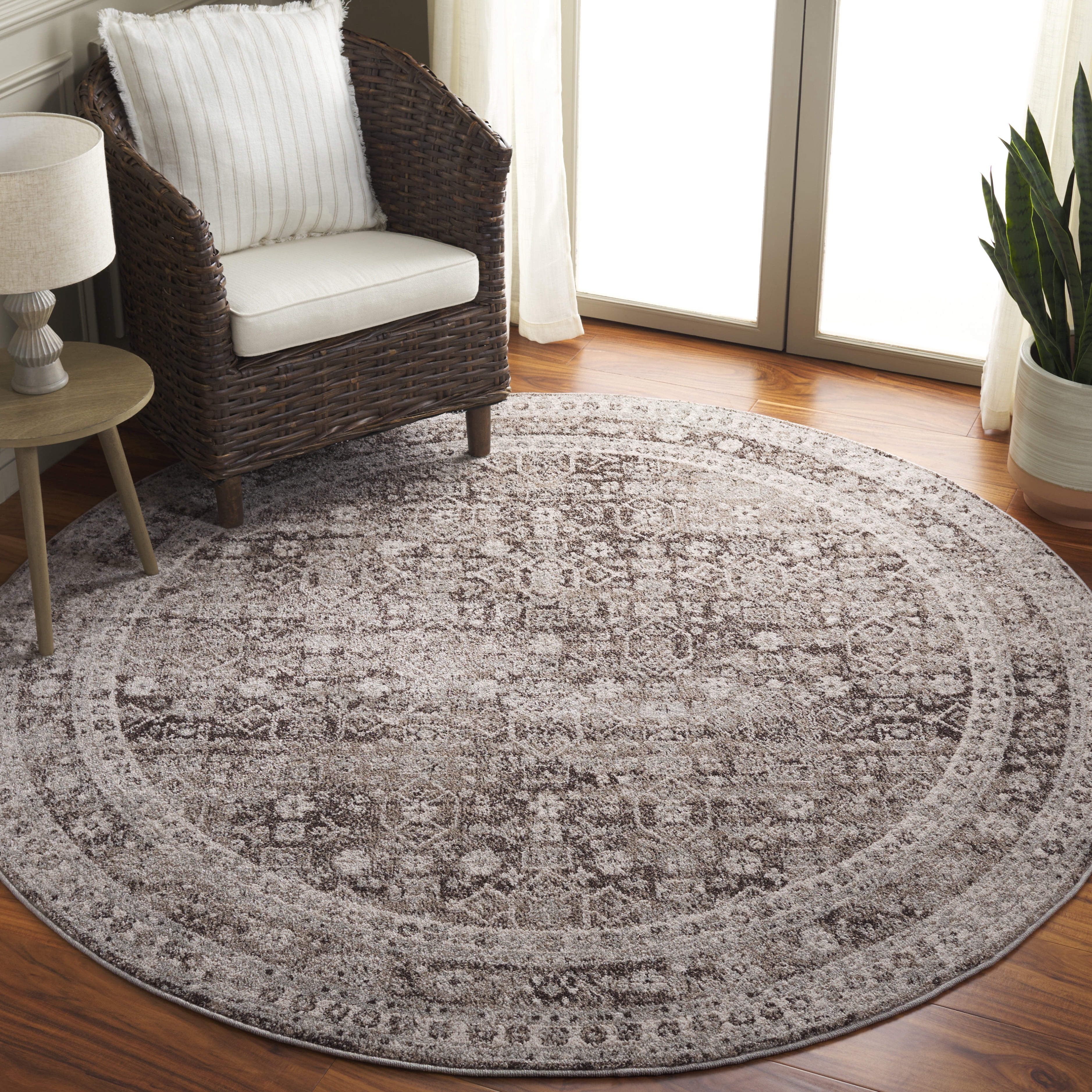 SAFAVIEH Vintage Tabriz Dimas Abstract Area Rug, Gray/Charcoal, 6'7" x 6'7" Round