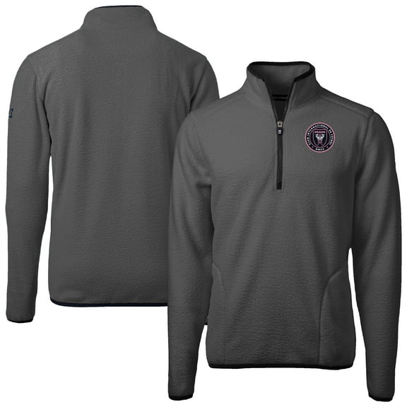 Men's Cutter & Buck Gray Inter Miami CF Cascade Eco Fleece Quarter-Zip Jacket