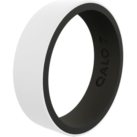 QALO Women's Rubber Silicone Ring, Blank Strata Rubber Wedding Band, Breathable, Durable Engagement Silicone Ring, 6mm Wide 1.85mm Thick, White & Black, Size 9