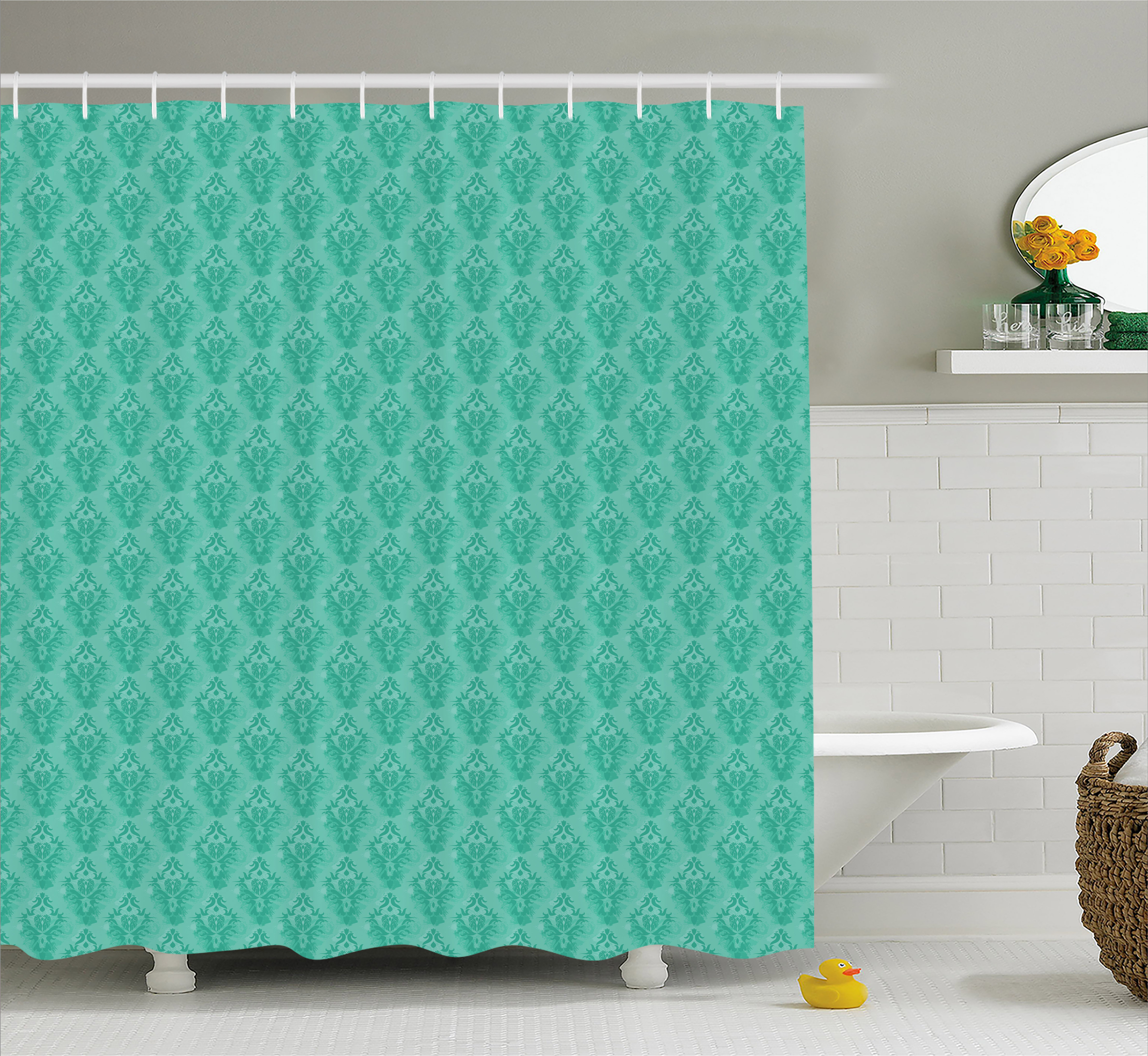 Damask Shower Curtain, Abstract Old Fashioned Pattern with Grungy