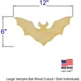Unfinished Vampire Bat Wood Cutout Available in a Variety of Sizes and