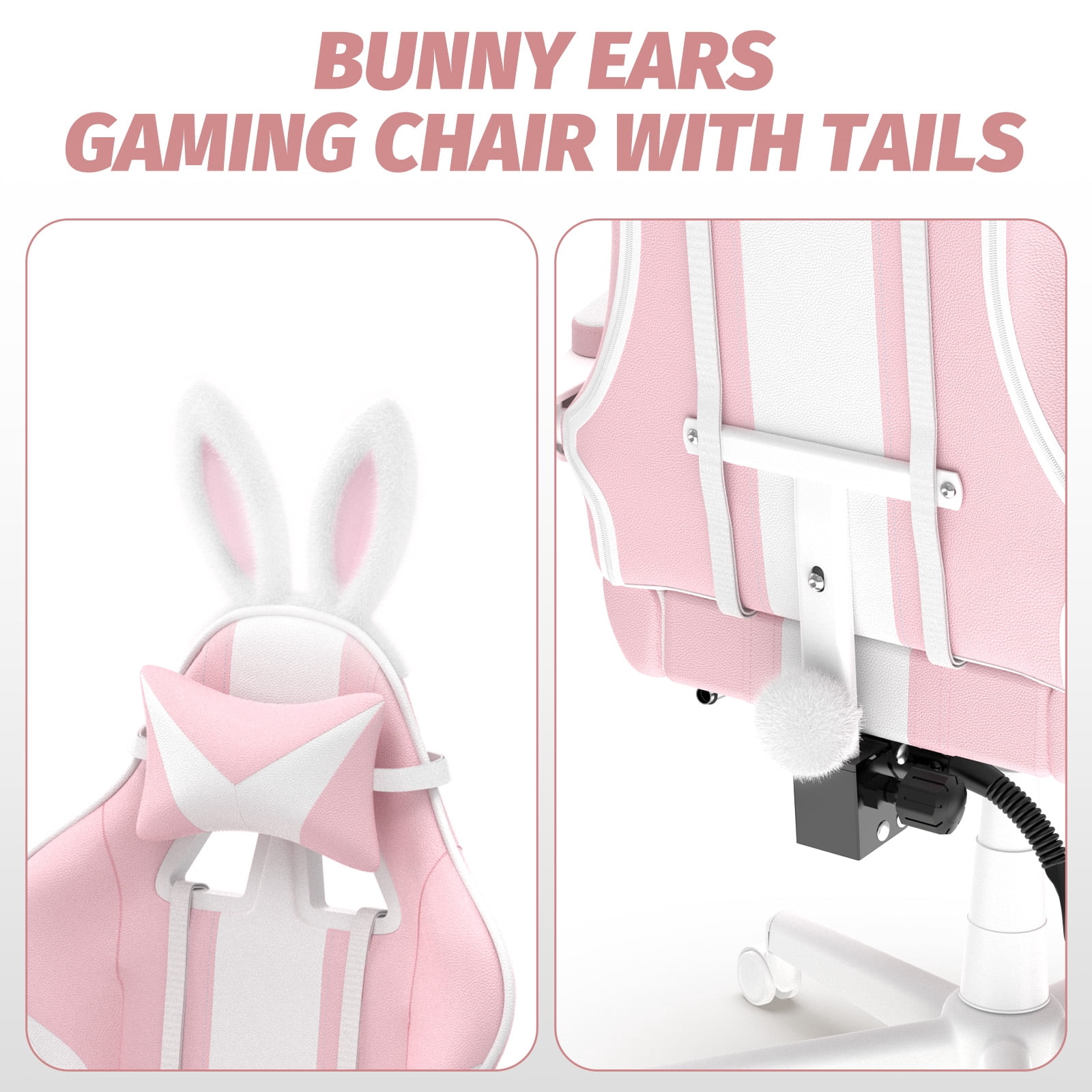 SOONTRANS Pink Gaming Chair, Girl High Back Gamer Chair with Footrest for Adult , Reclining Adjustable Game Office Chairs Massage Pillows