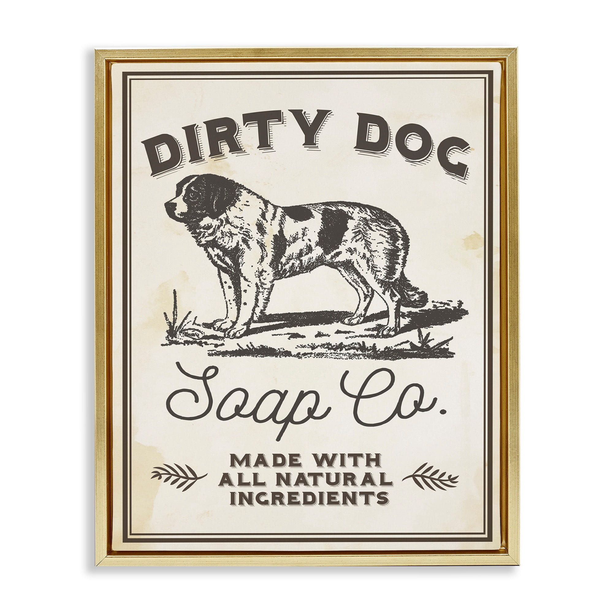 Stupell Industries Dirty Dog Soap Co Vintage Sign Metallic Gold Framed Floating Canvas Wall Art, 24x30, by Daphne Polselli