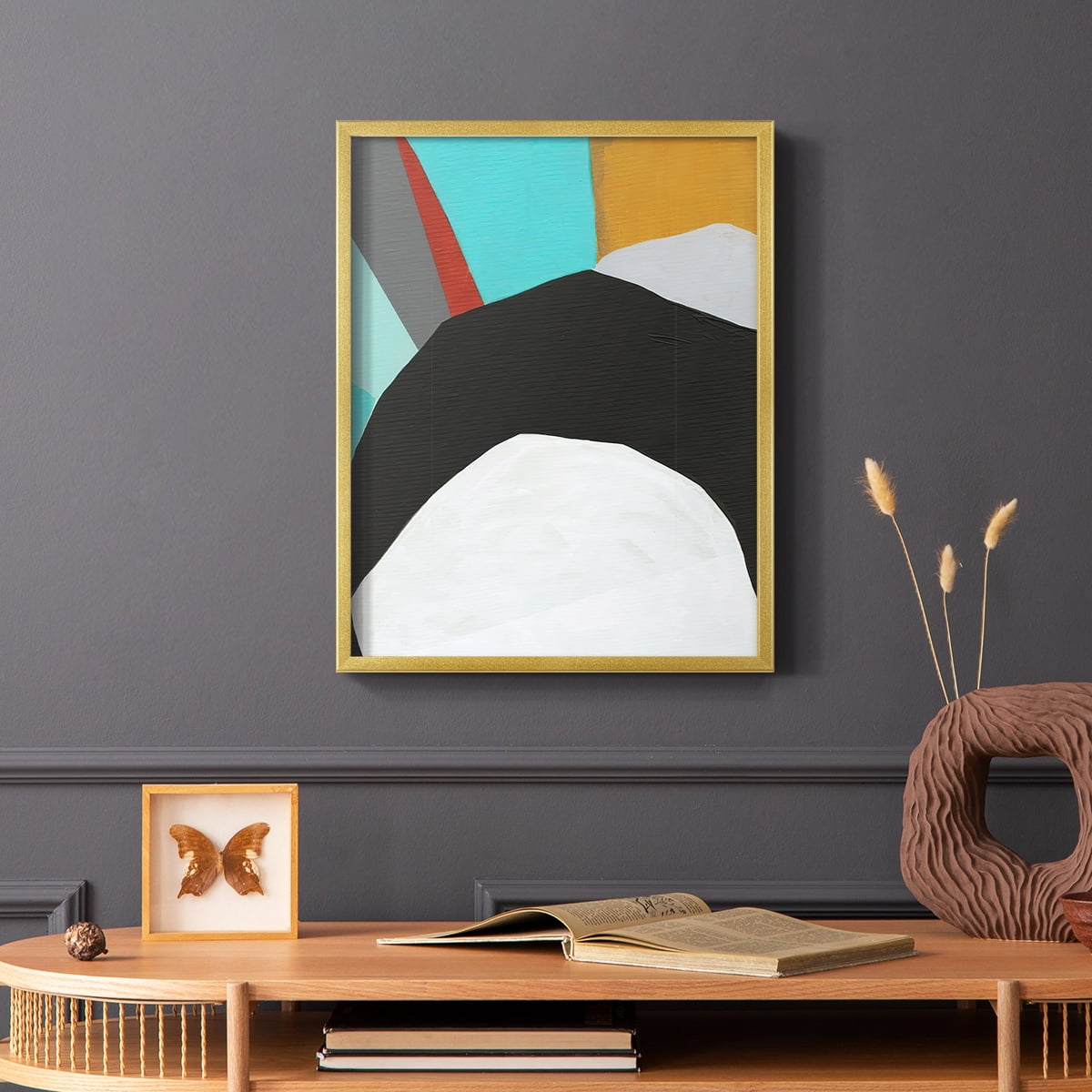 Graphica III Framed Print in Gold Solid Wood Framed Print No Nail Hanging