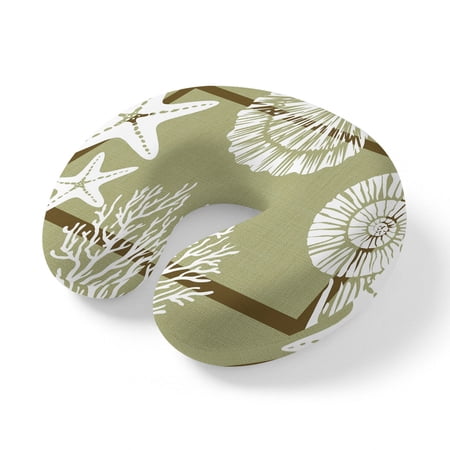 Neck Pillow Sage Green Coastal Memory Foam U-Shaped Travel Pillow for Airplane Car Train Office Nap Portable Soft Head Neck Support for Sleeping & Reclining Square Coral Starfish Beach