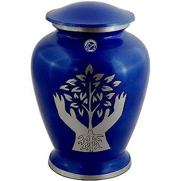 Silver Engraved Aluminium Cremation Urn for Human Ashes Adult - Handcrafted Funeral Memorial Ash Storage Urn - Bag Included (7'' x 7'' x 10''- 200 lbs or 91 kg, Tree of Life)