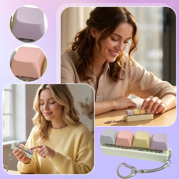 Compact On-The-Go Squeeze Stimulation Item, Keyboard Squeeze Toys, Clicking Squeeze Toys, Relaxation Relief Items Squeeze, Desk Toys for Office for Adults, Morandi Pastel 4-Key