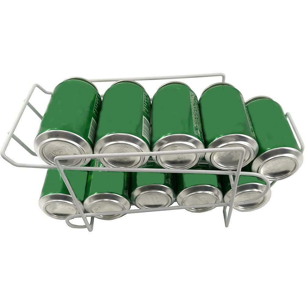 LNKOO Fridge Storage Rack, Double-Layer Can Soda Storage Rack Shelf Fridge Organizer Kitchen Drink Holder Rolling Design, Can Organizer White