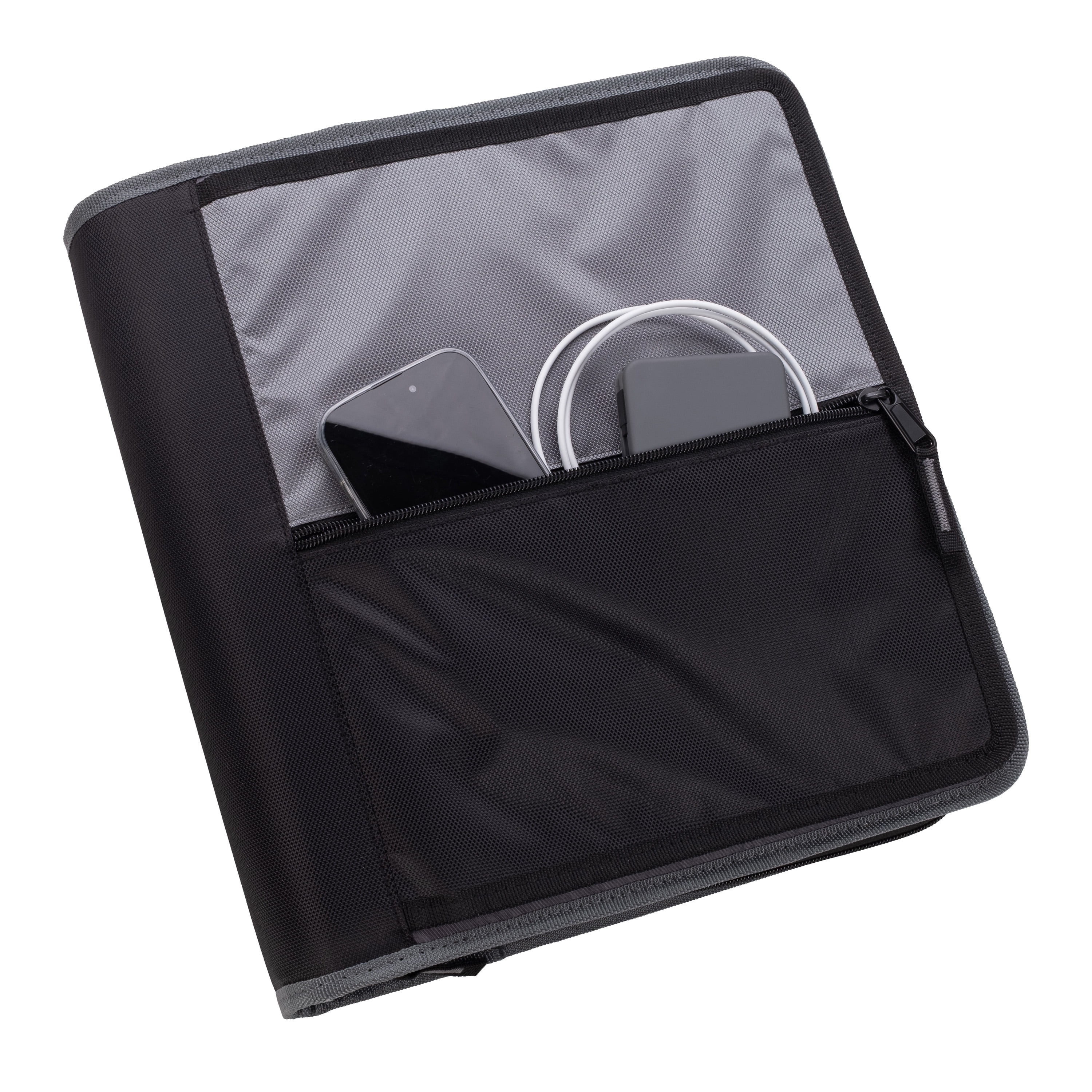 Pen+Gear 2" Round-Ring Zipper Binder, Black and Gray