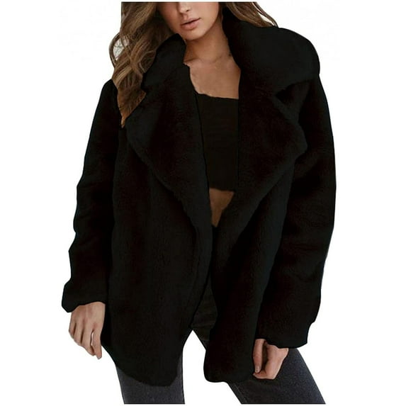 Tejiojio Clearance Women's Autumn/Winter Solid Color Cardigan Plush Lapel Coat Tops