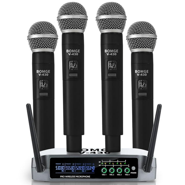 Sistema de micrófono inalámbrico BOMGE Pro V430 de 4 canales con 4 micrófonos