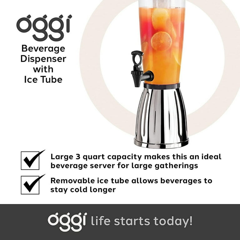3-Qt. Beverage Dispenser with Ice Tube Chiller, OGGI