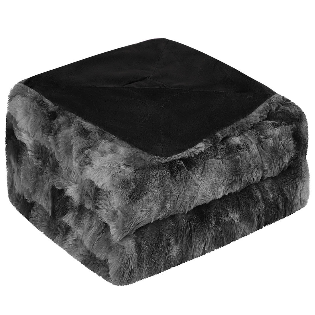 Unique Bargains Soft Fluffy Shaggy Faux Fur Blanket, Throw, Black