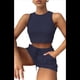 thumbnail image 3 of Conjuntos de Verano para Mujer, Conjunto Informal de 2 Piezas con Top Corto y Pantalones Cortos de Punto Gofre, Ropa de Dormir, Azul Marino, Talla L, 3 of 8