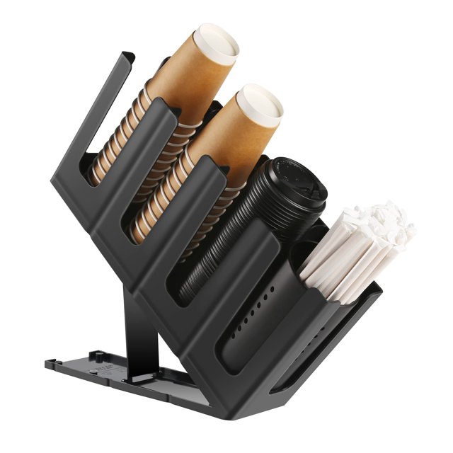 Soporte para vasos de papel y tapa con organizador de pajitas Cairondin Black