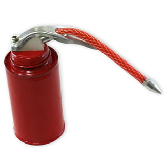 QWORK Oil Can, 12 OZ (400ML) Capacity Manual Pump Oil Can, Steel Pistol  Type Oiler Can, Red, Flexible Tube