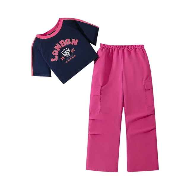 RXIRUCGD 2025 Vêtements d'Été pour Enfants Mode Ensemble Deux Pièces Manches Courtes Col Rond Pantalon Décontracté